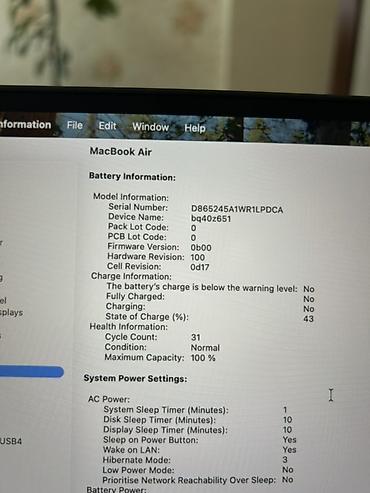Apple MacBook: Apple MacBook Air (Space Gray) M4 nəsli Ekran:15.3 Yaddaş:512gb Ram — 4