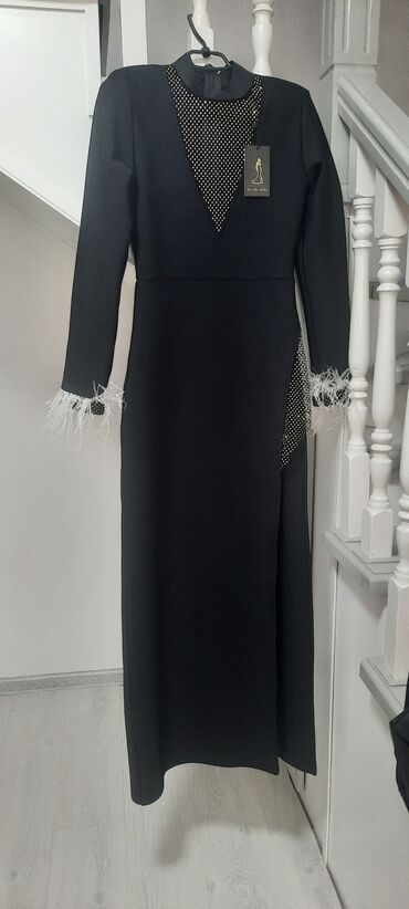 вечернее новое платье: Вечернее платье, Длинная модель, Трикотаж, С рукавами, Камни, M (EU 38)