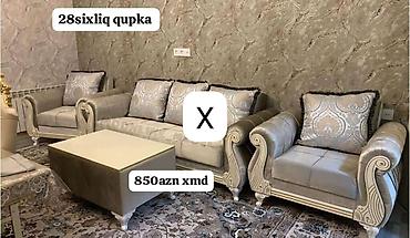 Klassik üslublu yumşaq mebel dəsti - Tərkibi: 3 nəfərlik divan, 2
