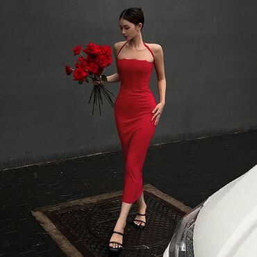вечернее платье в пол красного цвета: Вечернее платье, Длинная модель, Без рукавов, Корсет, S (EU 36)
