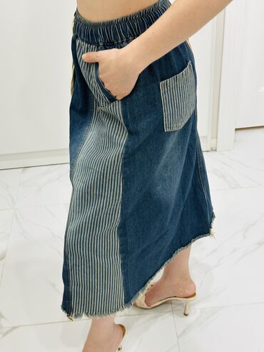 Юбки: Юбка, Модель юбки: Трапеция, Макси, Джинс, По талии — 7