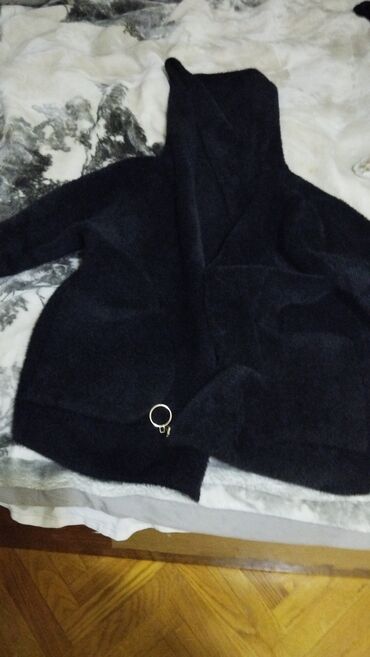 женские трикотажные спортивные костюмы: Qara rəngli qadın geyim dəsti - 1 ədəd qara kardiqan/hoodie: yumşaq