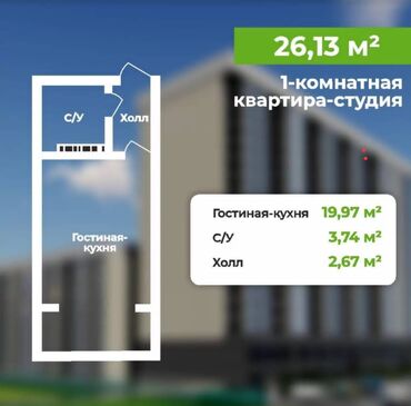 продажа квартир в бишкеке без посредников 2023 год: 1 комната, 26 м², 6 этаж