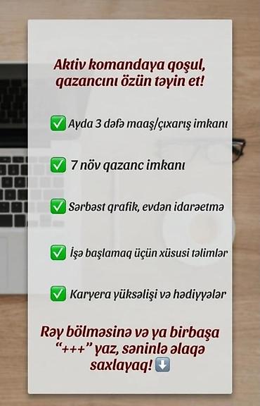 14 yas ucun is: Evdən idarə oluna bilən və sərbəst qrafiklə işləmə imkanı təqdim edən — 1