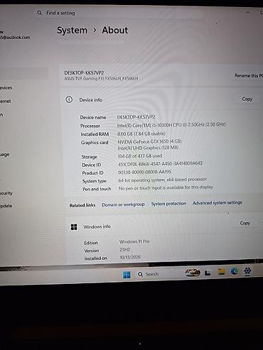 ASUS: ASUS TUF Gaming F15 noutbuku ideal vəzyətdədir. karopkasida var — 7
