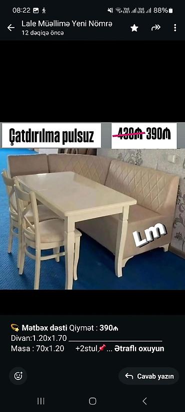 metbex divanlari: 💫 *Mətbəx dəsti* Qiymət : *390₼* Divan:1.20x1.70 — 3