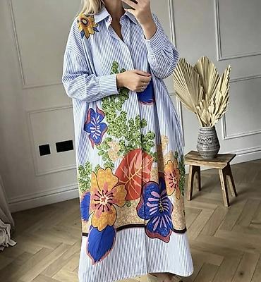 iris: Ženska košulja-haljina duga sa printom ma dugmice. - Model: širok — 3
