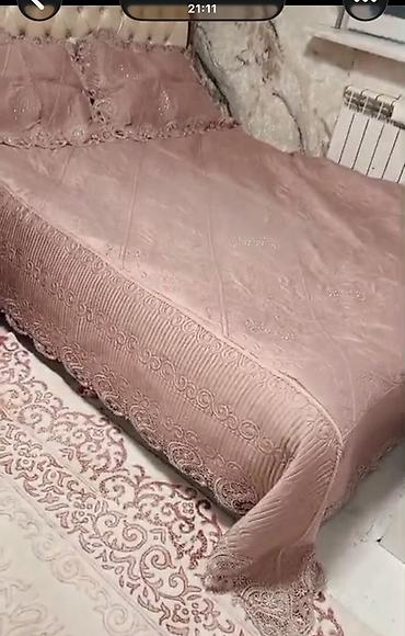 tekstil: Məhsul: Zərif naxışlı yataq örtüyü dəsti - Rəng: Pudra/şaftalı — 1