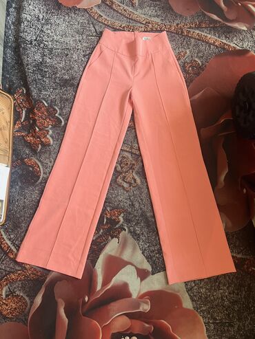 женские розовые брюки: Классические, Клеш, Высокая талия, Лето, S (EU 36)