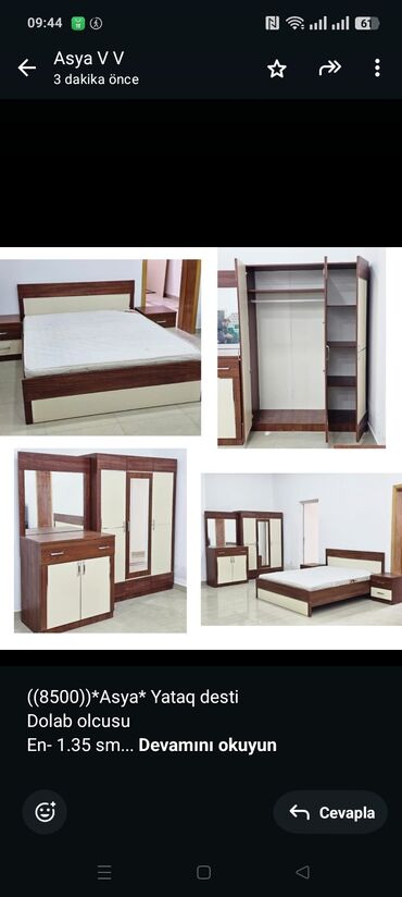 Divanlar: ((8500))*Asya* Yataq desti Dolab olcusu En- 1.35 sm Hudurluk- 1.90 sm