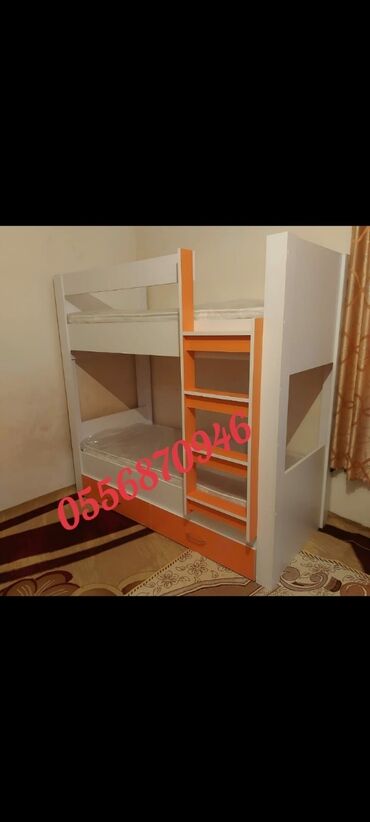 İkimərtəbəli uşaq çarpayıları: Oğlan və qız üçün, Yeni, Çarpayı, Matras ilə, Siyirməli, Laminat — 4