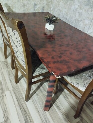 işlənmiş stol stul desti: Qonaq otağı üçün, İşlənmiş, Açılmayan, Dördbucaq masa, 6 stul