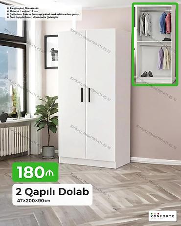 dolap ofis: 2 qapılı dolab – 47×200×90 sm - Material: 18 mm laminat - Rəng — 1