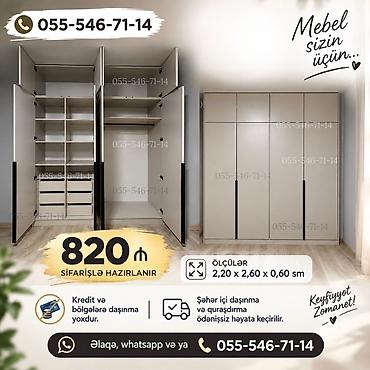 Mebel sizin üçün – 4 qapılı qarderob • Ölçülər: 2,20 x 2,60 x 0,60 m