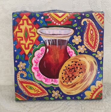 qara rengde sekiller: Картина чай с гогалом. Написана на холсте акриловыми красками Размер