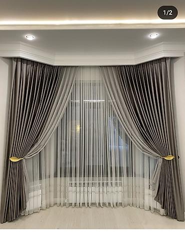 Шторы и занавески: Комплект штор, Жаккард, С тюлем в комплекте, Изготовление на заказ, Новый, Для зала — 17