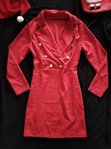 elegantna haljinica iznakolena polyester: M (EU 38), bоја - Crvena, Koktel, klub, Dugih rukava