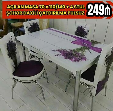Masa və oturacaq dəstləri: Mətbəx üçün, Yeni, Açılan, Dördbucaq masa, 4 stul — 14