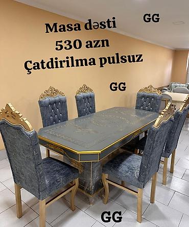 qabaq ustolu: Qonaq otağı üçün, Yeni, Açılmayan, Dördbucaq masa, 6 stul — 1