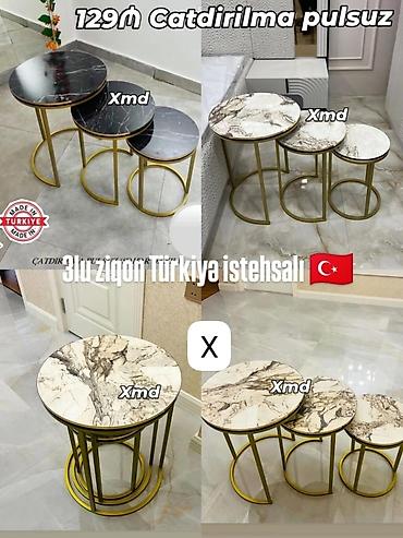 ziqon masa: 3-lü ziqon masa dəsti – Türkiyə istehsalı - Dizayn: Dairəvi üstlü 3 — 1