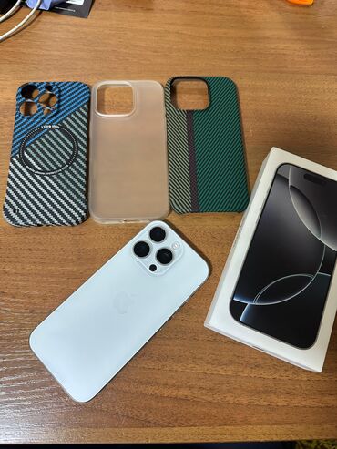 магнитола jvs: IPhone 16 Pro, Колдонулган, 512 ГБ, Ак, Каптама, Куту, 100 %