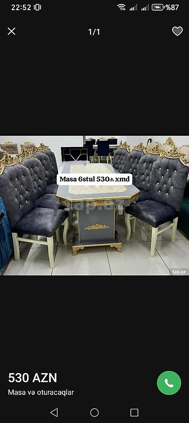 restoran stullari: Qonaq otağı üçün, Yeni, Dördbucaq masa, 6 stul — 1