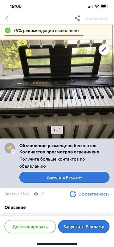 Музыкалык аспаптар: Casio Casiotone CT‑S100 — компактный портативный синтезатор. Основные — 2