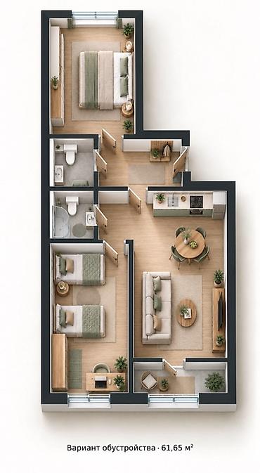 800: 3 комнаты, 62 м², Элитка, 5 этаж, ПСО (под самоотделку) — 4