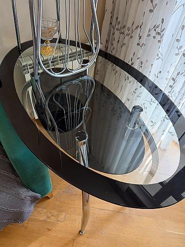tava desti: Divan ve Oval formalı şüşə yemək/çay masası və 2 ədəd metal stul dəsti — 4