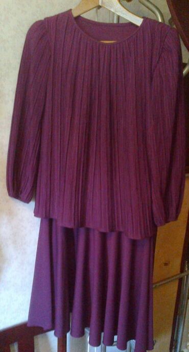 фиолетовое длинное платье: Вечернее платье, Классическое, Длинная модель, С рукавами, 3XL (EU 46)
