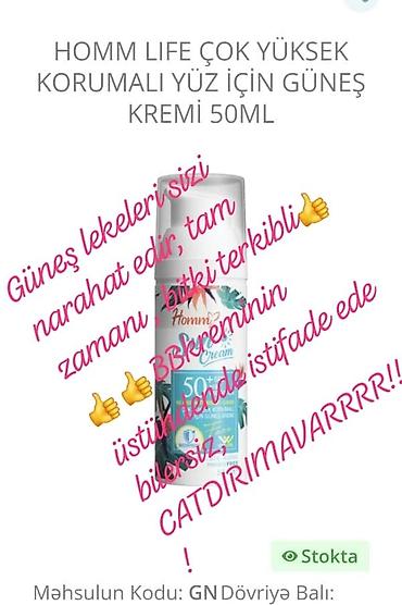 samsung watch 1: Homm Life çox yüksək qoruyuculu üz üçün günəş kremi – 50 ml İşlemey — 1