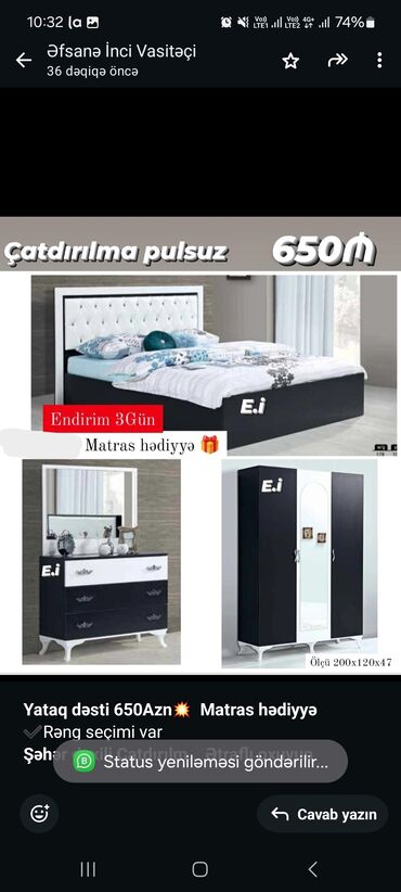 stil mebel: *Yataq dəsti 650Azn💥 Matras hədiyyə* ✔️Rəng seçimi var *Şəhər daxili