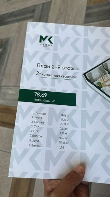 аренда квартира аламедин: 2 комнаты, 78 м², 5 этаж