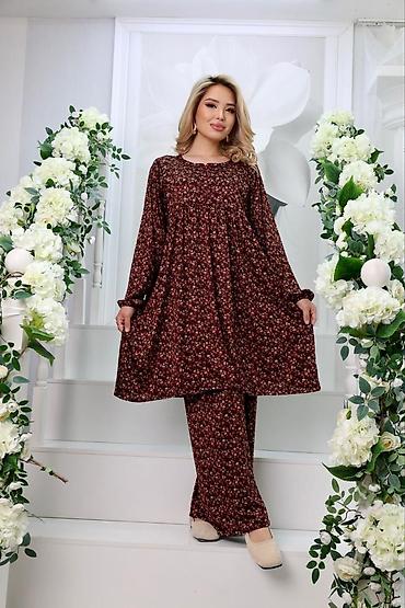 домашние костюмы: Женский комплект из вискозы: туника свободного кроя + широкие брюки - — 6