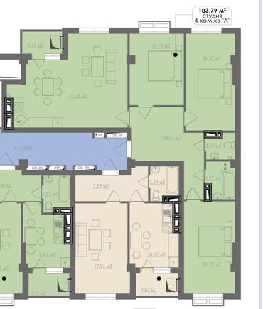 квартиры ак бата: 4 комнаты, 104 м², Индивидуалка, 7 этаж, ПСО (под самоотделку)