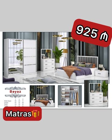 Yataq otağı dəstləri: İkinəfərlik çarpayı, Dolab, Termo, 2 tumba, Azərbaycan, Yeni