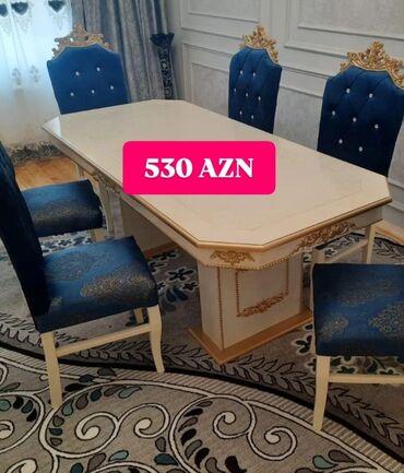 Masa və oturacaq dəstləri: Qonaq otağı üçün, Yeni, Açılmayan, Dördbucaq masa, 6 stul — 6