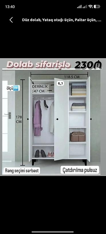 divan olcusu: Düz dolab, Yataq otağı üçün, Paltar üçün, Açılan, Korpuslu, 2 qapılı — 1