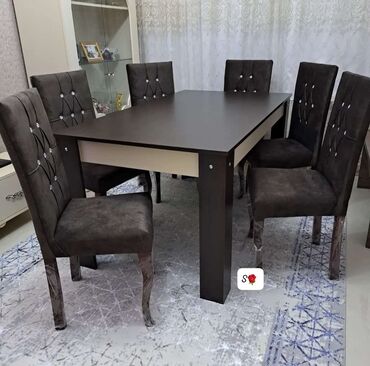 yığılan stol: Kvadrat masa, 6 stul