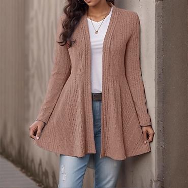 Džemperi, kardigani: Ženski dugi kardigan bez kopčanja - Kroj: A-linija sa suptilnim — 9
