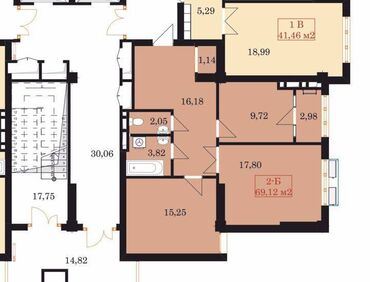 городок строителей: 2 комнаты, 69 м², Элитка, 6 этаж, ПСО (под самоотделку)