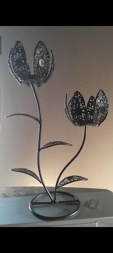 Şamdanlar: Metal dekor şamlıq – iki güllü kompozisiya - Material: qara rəngli — 2