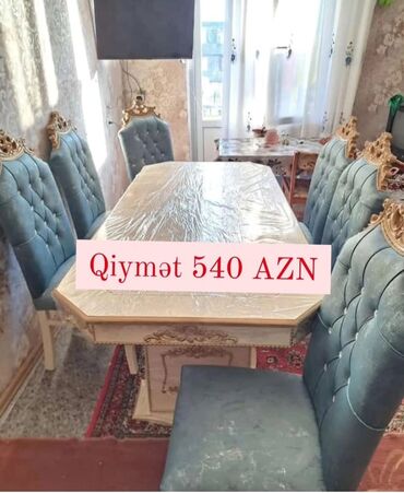 oturacaq kreslo: Qonaq otağı üçün, Yeni, Açılmayan, Dördbucaq masa, 6 stul, Azərbaycan