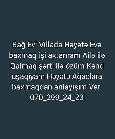 bağban vakansiya 2026: Bağ evi və ya villada həyətə baxıcı xidməti axtarıram Ailə ilə qalmaq — 1