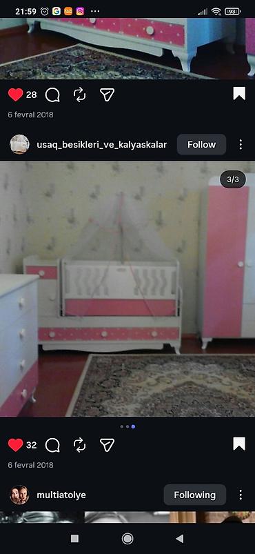 uşaq ucun beşik: Uşaq otağı üçün mebel dəsti - Rəng: ağ/çəhrayı - Dəst tərkibi: - — 1