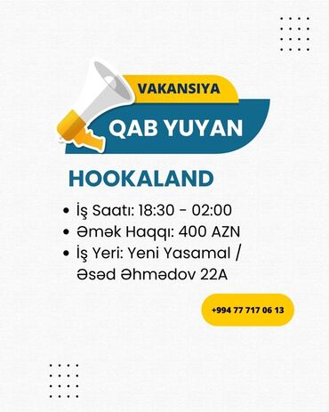 Otel, kafe, restoranlar: Qabyuyan tələb olunur, Aylıq ödəniş, 18-29 yaş
