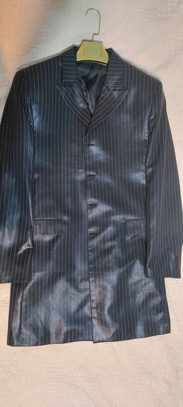 костюм мужской: Мужской пиджак френч Размер 52 Цвет чёрный мелкий белый полоски Очень