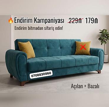 kuc divan: Açılan və bazalı divan - Rəng: tünd firuzə (sarı dekor yastıqlar — 1