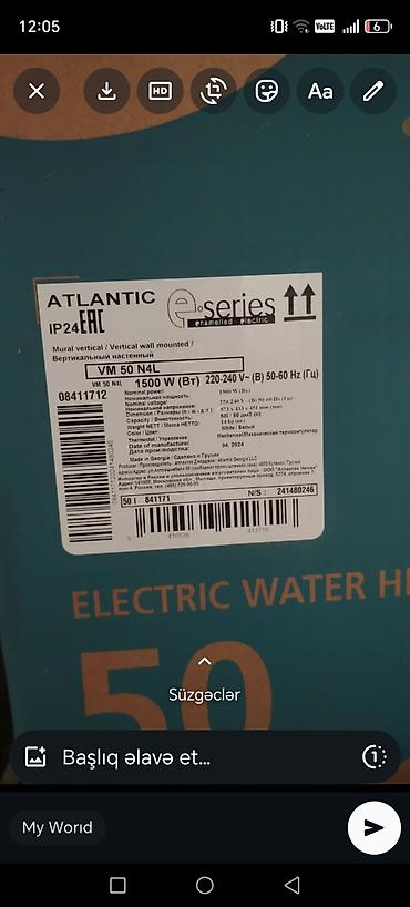 бак для воды 1500 литров: ATLANTIC e-series VM 50 N4L elektrik su qızdırıcısı tezedi — 1