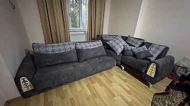 divanlar yeni: Künc divan dəsti 2 nin 3ə açılır,bazalı– tünd boz rəng, yumşaq — 2